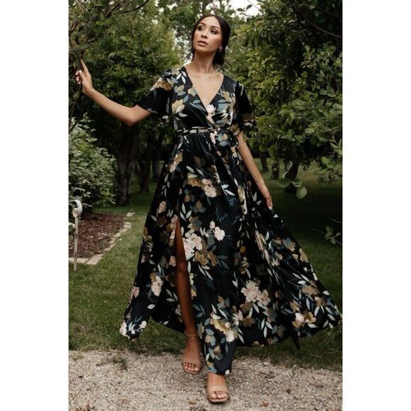 Baltic Born Dresses & Skirts - Baltic Born Sicily Maxi Dress Floral Belted Satin size XL